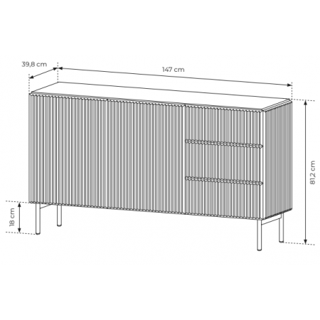 Komoda ryflowana czarna z szufladami 147 cm MIGEL